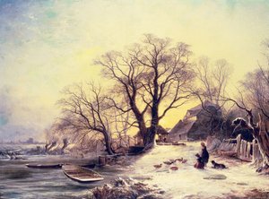 Figuren vor einem Cottage im Winter von Gustaf Fredrik Rydberg