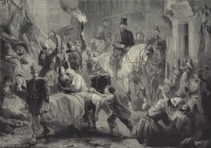 Louis Napoleon besucht die Barrikaden von Paris zu Pferd in der Nacht des 3. Dezember 1851 von Gustav Bartsch