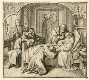 Luthers Freund Philipp Melanchthon (1497-1560) ist sehr krank und daher betet Luther für seine Genesung von Gustav Ferdinand Leopold Konig