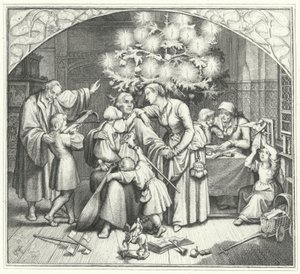 Martin Luther und seine Familie genießen die Festtage (Stich)