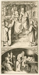 Martin Luther als Schuljunge, er singt vor der Tür von Ursula Cotta in Eisenach für ein wenig Brot. In diesem Haus wird er Flöte und Laute lernen, so der Originaltext