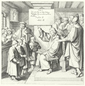 Martin Luther führt den Katechismus in die Schule ein (Stich) von Gustav Ferdinand Leopold Konig