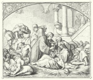 Martin Luther tröstet Pestkranke (Stich) von Gustav Ferdinand Leopold Konig