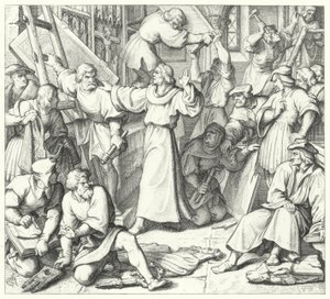 Martin Luther hält die Bilderstürmer in Wittenberg zurück (Stich) von Gustav Ferdinand Leopold Konig
