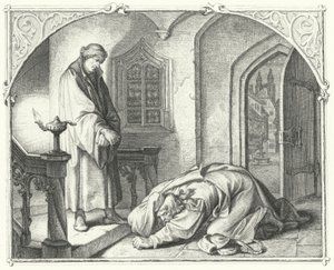 Martin Luther mit dem Kaufmann Hans Kohlhase (Stich) von Gustav Ferdinand Leopold Konig