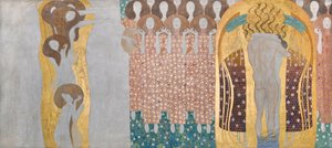 Hier ist ein Kuss für die ganze Welt!, Detail des Beethovenfrieses von Gustav Klimt