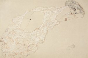 Liegender Akt auf dem Bauch liegend und nach rechts schauend, 1910 von Gustav Klimt