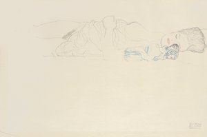 Halb liegende Halbnackte nach rechts, ca. 1914-15 von Gustav Klimt
