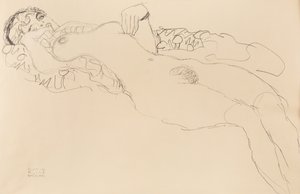 Liegender weiblicher Akt, nach links, 1917 von Gustav Klimt