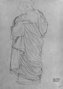 Gekleidete stehende Frau mit Karte von Gustav Klimt