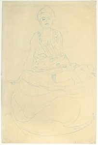 Sitzender Halbakt von vorne von Gustav Klimt