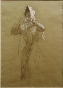 Stehende junge Frau, ein Kopftuch umlegend von Gustav Klimt