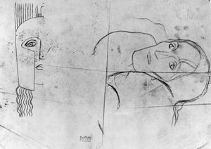 Studien für Ver Sacrum 1900 - Pallas Athene und ein tragischer Kopf, 1897-98 (Bleistift und blauer Kreide auf Transparentpapier)