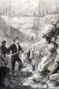 Goldsuche in Kalifornien in den 1860er Jahren, graviert von Felix Jean Gauchard (1825-72) von Gustave Adolphe (after) Chassevent Bacques