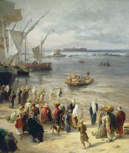 Jaffa, Rekrutierung türkischer Soldaten in Palästina, 1888 (rechtes Detail) von Gustave Bauernfeind