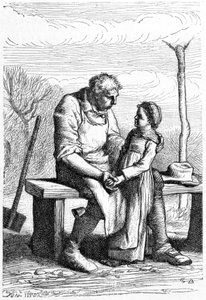 Cosette und Jean Valjean - in „Les Misérables“ von Victor Hugo, ill. von Brion, ed. Hetzel und Lacroix
