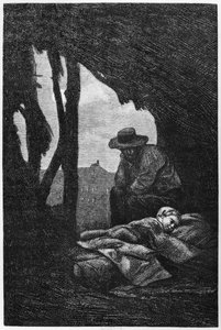 Jean Valjean wacht über die schlafende Cosette, Illustration aus 