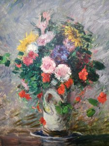 Strauß Margeriten, Kapuzinerkresse und Sonnenblumen in einer Vase