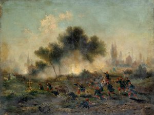 Krieg von 1870 gegen Preußen: „Angriff auf einen Friedhof durch reguläre Truppen im Mai 1871“ von Gustave Clarence Rodolphe Boulanger
