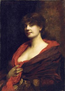 Eine elegante Dame mit einem roten Schal, 1883