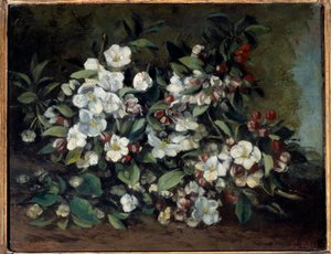 Kirschblüten oder blühende Apfelzweige von Gustave Courbet
