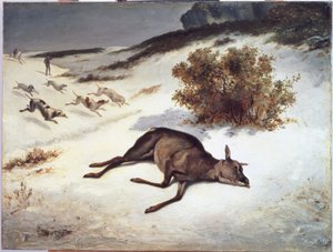 Hirschkuh im Schnee niedergestreckt, 1866 von Gustave Courbet
