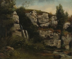 Landschaft mit Felsen und Wasserfall von Gustave Courbet