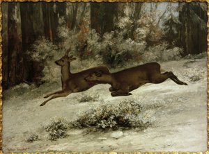 Der Wechsel, Jagdszene auf Rehe in der Franche-Comté von Gustave Courbet