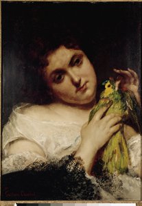 Porträt einer Dame mit einem Papagei