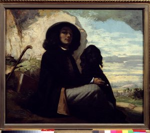 Selbstporträt mit seinem Hund von Gustave Courbet