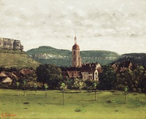 Blick auf Ornans und seinen Glockenturm, ca. 1858 von Gustave Courbet