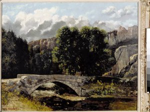 Ansicht der Brücke von Saint Sulpice in Fleurier, Schweiz