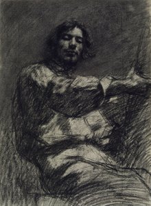 Junger Mann sitzend, Studie. Selbstporträt am Staffelei, um 1847 von Gustave Courbet