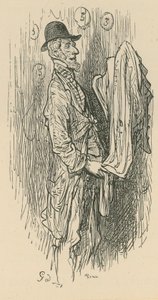Ein Mann hält Stoff von Gustave Dore