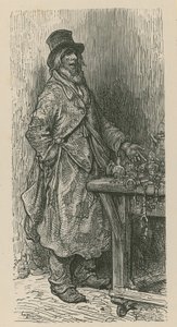 Ein Mann verkauft seine Waren von einem Marktstand von Gustave Dore