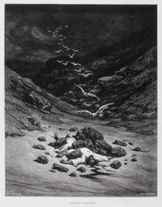 Achan wird gesteinigt (Josua 7:1,10-26), Illustration aus der Dore-Bibel von Gustave Dore