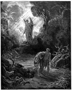 Adam und Eva werden aus dem Paradies vertrieben - Illustration von Gustave Doré für die Bibel