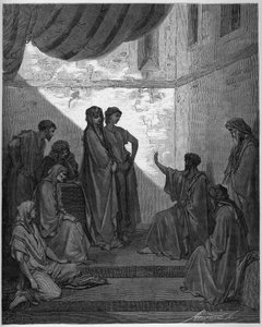 Taufe des Cornelius der Zenturio - Cornelius der Zenturio empfängt den Glauben an Jesus Christus und wird von St. Peter getauft. - Gravur in „Die illustrierte Bibel“ von Gustave Doré - Gravur aus „Die Doré-Bibel“ von Gustave Dore