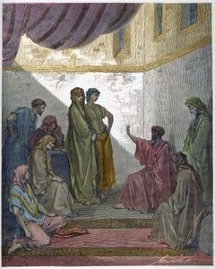 Taufe des Cornelius der Zenturio - Cornelius der Zenturio empfängt den Glauben an Jesus Christus und wird von St. Peter getauft. - Gravur in „Die illustrierte Bibel“ von Gustave Doré - Gravur aus „Die Doré-Bibel“ von Gustave Dore
