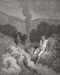 Kain und Abel bringen ihre Opfer dar, Illustration aus Dores 