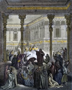 Daniel entlarvt die Priester von Baal - Daniel entlarvt die Priester von Bel - Gravur in „Die illustrierte Bibel“ von Gustave Doré (1832-1883) - Gravur aus „Die Doré-Bibel“.