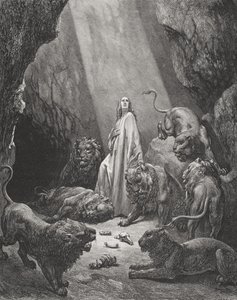 Daniel in der Löwengrube, Daniel 6:16-17, Illustration aus Dore