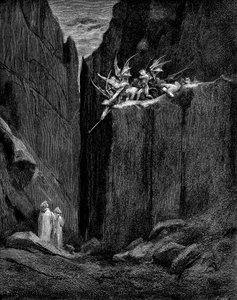 Dante wird von Virgil vor Dämonen geschützt von Gustave Dore