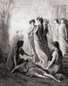 Daphnis et Alcimadure, aus einer späten 19. Jahrhundert Ausgabe von Fables de La Fontaine (Holzstich)