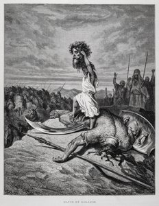 David erschlägt Goliath, Illustration aus der Dore-Bibel von Gustave Dore