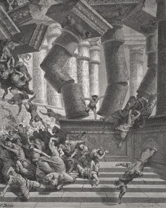 Der Tod von Samson, Richter 26:28-30, Illustration aus Dore