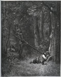 Don Quijote weckt Sancho Panza - aus "Don Quijote von der Mancha" von Miguel Cervantes von Gustave Dore