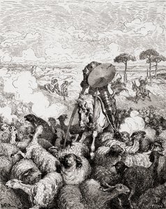 Don Quijote kämpft gegen die Schafherde, aus Die Gartenlaube, veröffentlicht 1905