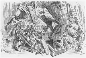 Don Quixote kämpft gegen die Puppen, Illustration aus 