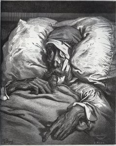 Don Quixote verwundet - aus „Don Quixote de la Mancha“ von Miguel Cervantes (1547-1616) - Holzschnitt nach einer Zeichnung von Gustave Doré von Gustave Dore